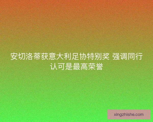 安切洛蒂获意大利足协特别奖 强调同行认可是最高荣誉